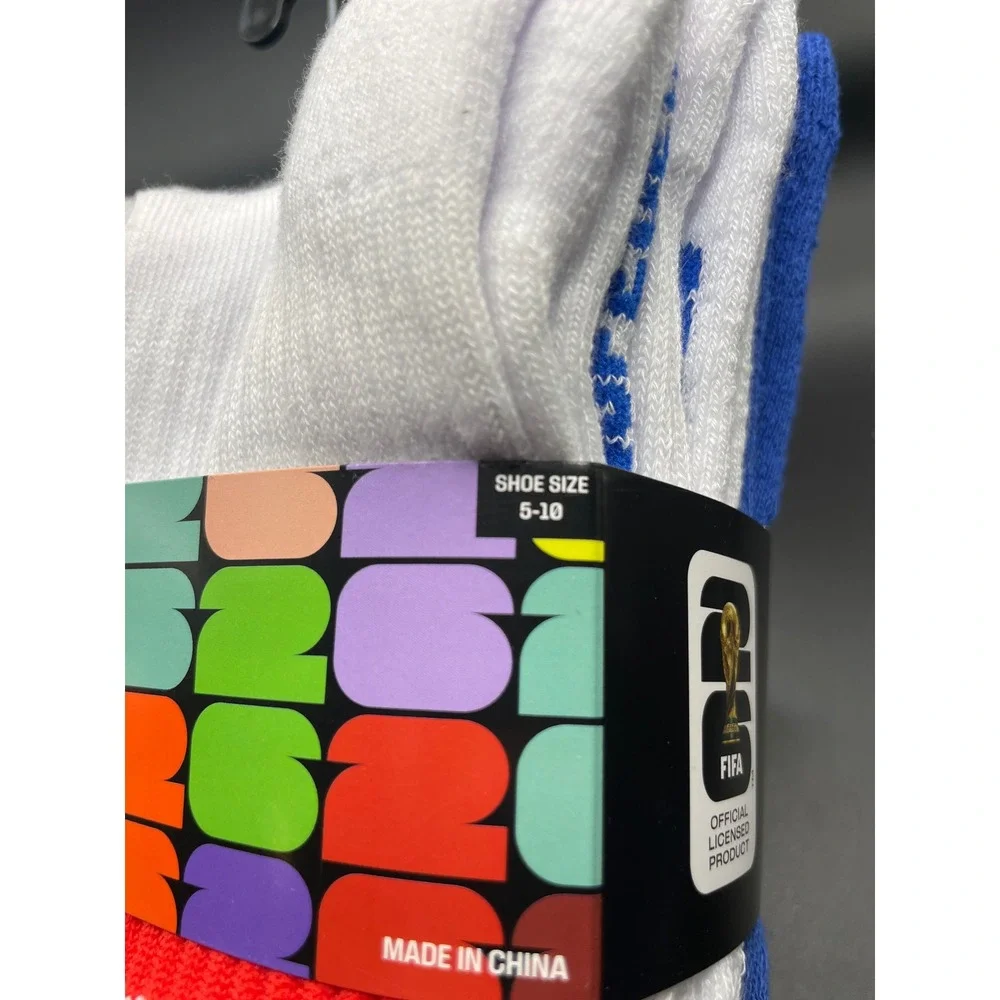 FIFA World Cup 26 USA Womens Crew Socks 6 Pair Pack White Blue Black Size 5-10